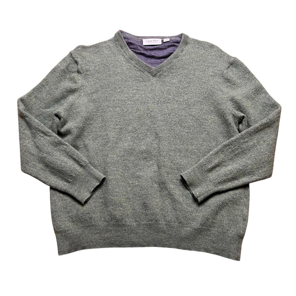 Calvin Klein Men’s XXL V Neck Wool Blend Sweater Green Outddors casual outdoors